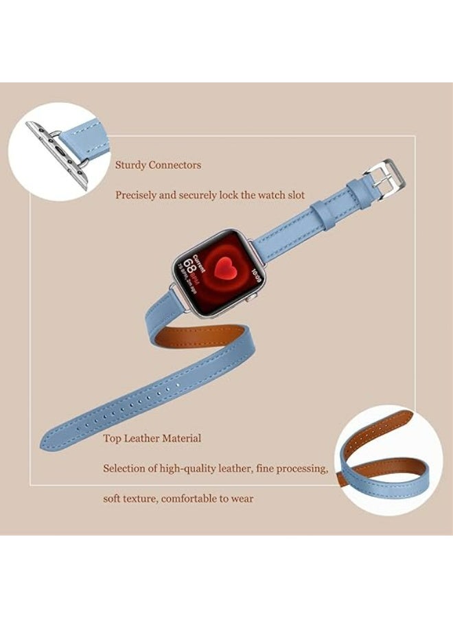 OLYSON Watch Strap Suitable for iWatch Series 11（42mm）, Leather Replacement Band Compatible for Apple Watch Series Band 38mm 40mm 41mm 42mm women, Genuine Leather Double Tour Designed Slim Strap for iWatch Ultra Series11 10 9 8 7 6 SE, Blue - Image 2