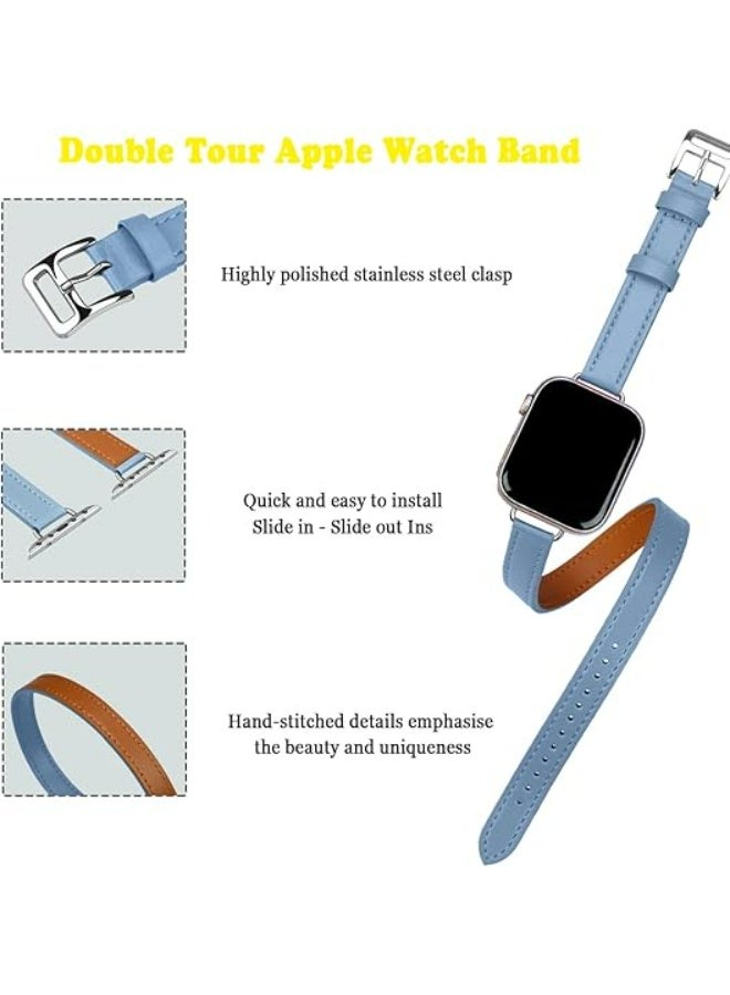 OLYSON Watch Strap Suitable for iWatch Series 11（42mm）, Leather Replacement Band Compatible for Apple Watch Series Band 38mm 40mm 41mm 42mm women, Genuine Leather Double Tour Designed Slim Strap for iWatch Ultra Series11 10 9 8 7 6 SE, Blue - Image 4