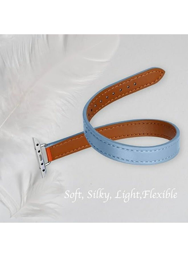 OLYSON Watch Strap Suitable for iWatch Series 11（42mm）, Leather Replacement Band Compatible for Apple Watch Series Band 38mm 40mm 41mm 42mm women, Genuine Leather Double Tour Designed Slim Strap for iWatch Ultra Series11 10 9 8 7 6 SE, Blue - Image 5