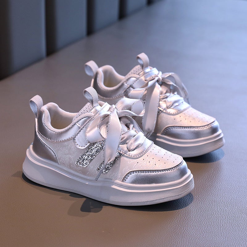 Women'S Shoes Sneaker Autumn Children'S Leather Breathable Board Shoes Girls Fashion Tide Shoes Big Children - Image 1