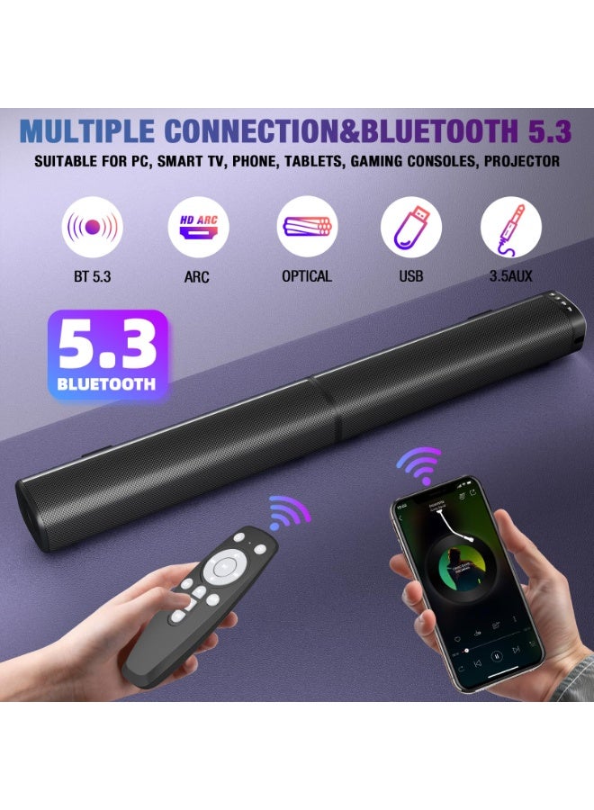 والالا شريط صوت، شريط صوت 100 واط للتلفزيون الذكي، شريط صوت بلوتوث 5.3، مكبر صوت منزلي قابل للفصل 2 في 1 مع تأثير جهير، صوت محيطي للسينما المنزلية، وصلات ARC/بصرية/AUX/USB، للتلفزيون/الكمبيوتر/أجهزة العرض - Image 2