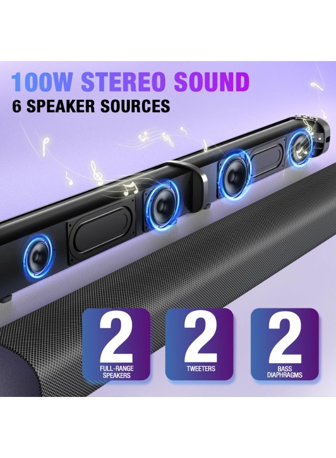 والالا شريط صوت، شريط صوت 100 واط للتلفزيون الذكي، شريط صوت بلوتوث 5.3، مكبر صوت منزلي قابل للفصل 2 في 1 مع تأثير جهير، صوت محيطي للسينما المنزلية، وصلات ARC/بصرية/AUX/USB، للتلفزيون/الكمبيوتر/أجهزة العرض - Image 3