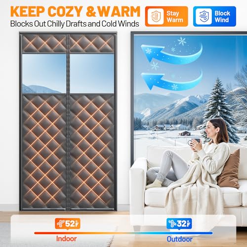Sjuznng Magnetic Insulated Door Curtain Fits 36"x82" Doors - Thermal Door Cover for Winter with Clear Window, Window Insulation Kit & Doors Draft Stopper to Keep Cold Air Out for Front Doorway Home - Black - Image 2