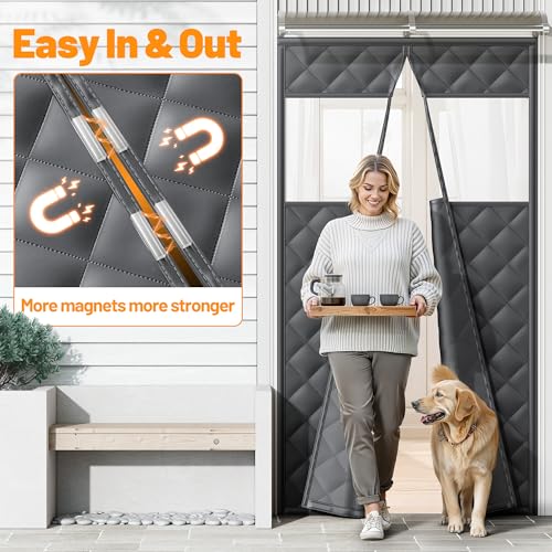 Sjuznng Magnetic Insulated Door Curtain Fits 36"x82" Doors - Thermal Door Cover for Winter with Clear Window, Window Insulation Kit & Doors Draft Stopper to Keep Cold Air Out for Front Doorway Home - Black - Image 3