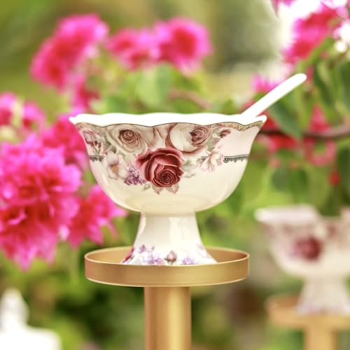 Vigneto Rose Garden Ice Cream Cups for Desserts, Sundae, Sweets,Snacks, Fruit, Pudding, Nuts or Dip, 180 ml, Set of 6 | Finest Premium Porcelain - Image 1