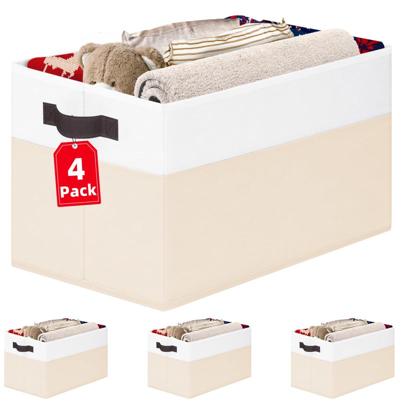 Criusia 4 Pack Baby Clothes Organizer Bins Fabric Collapsible Storage Baskets with Handles Odorless Storage Bins for Toy Clothes Nursery Kids Room Playroom Classroom 14L10W95H