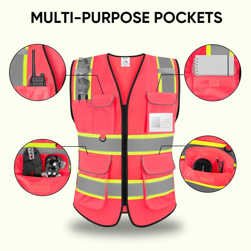 TICONN Reflective Safety Vest High Visibility Class II Polyester Vest for Women & Men Meets ANSI Standards (Pink, S) - Image 5