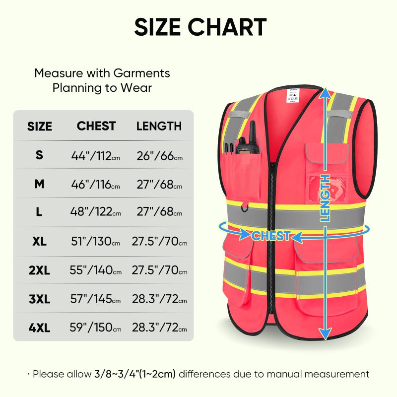 TICONN Reflective Safety Vest High Visibility Class II Polyester Vest for Women & Men Meets ANSI Standards (Pink, S) - Image 2