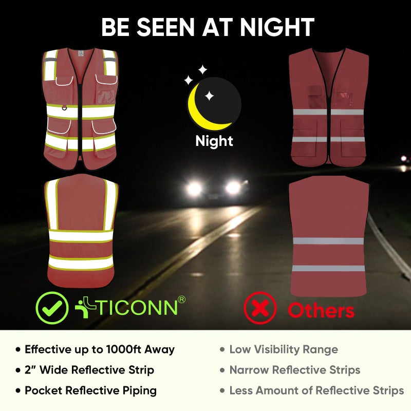TICONN Reflective Safety Vest High Visibility Class II Polyester Vest for Women & Men Meets ANSI Standards (Pink, S) - Image 4