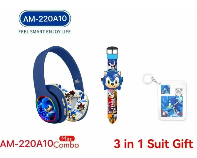 Sonic Bluetooth Kids Headphones with 3-in-1 Gift Set 【Kids Bluetooth Headphones】 + 20-Style Photo Display Watch + Keyring; A Unique Gift for Boys - Image 1