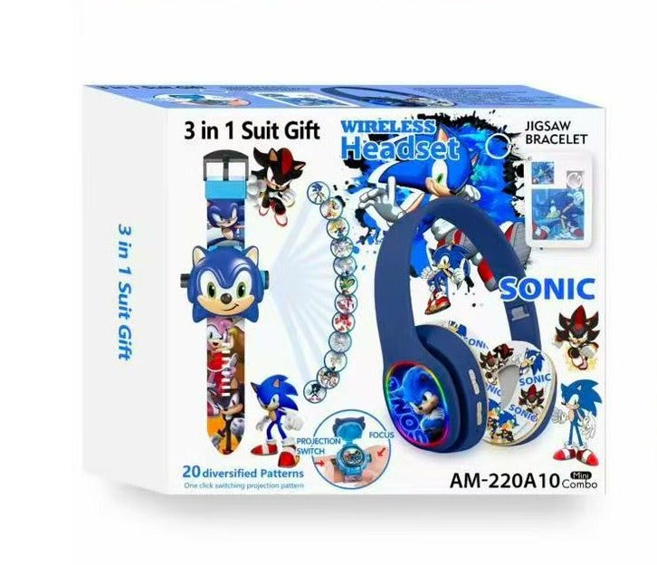 Sonic Bluetooth Kids Headphones with 3-in-1 Gift Set 【Kids Bluetooth Headphones】 + 20-Style Photo Display Watch + Keyring; A Unique Gift for Boys - Image 2