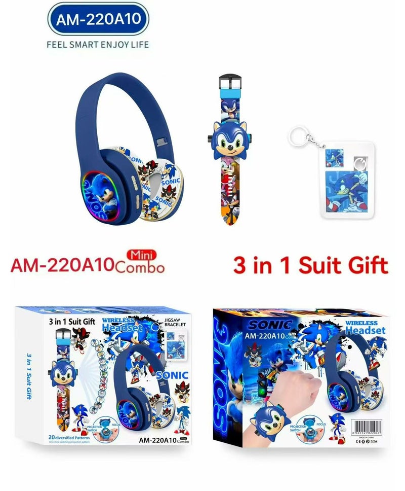 Sonic Bluetooth Kids Headphones with 3-in-1 Gift Set 【Kids Bluetooth Headphones】 + 20-Style Photo Display Watch + Keyring; A Unique Gift for Boys - Image 4