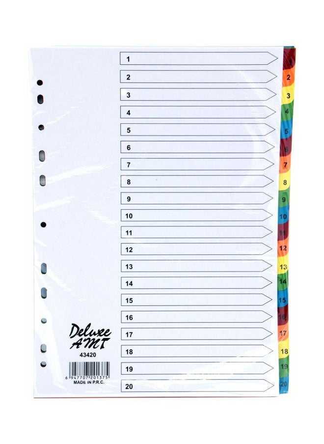 Deluxe 20 Tab Manila Color Divider With Number Stationery Binder Index Dividers 