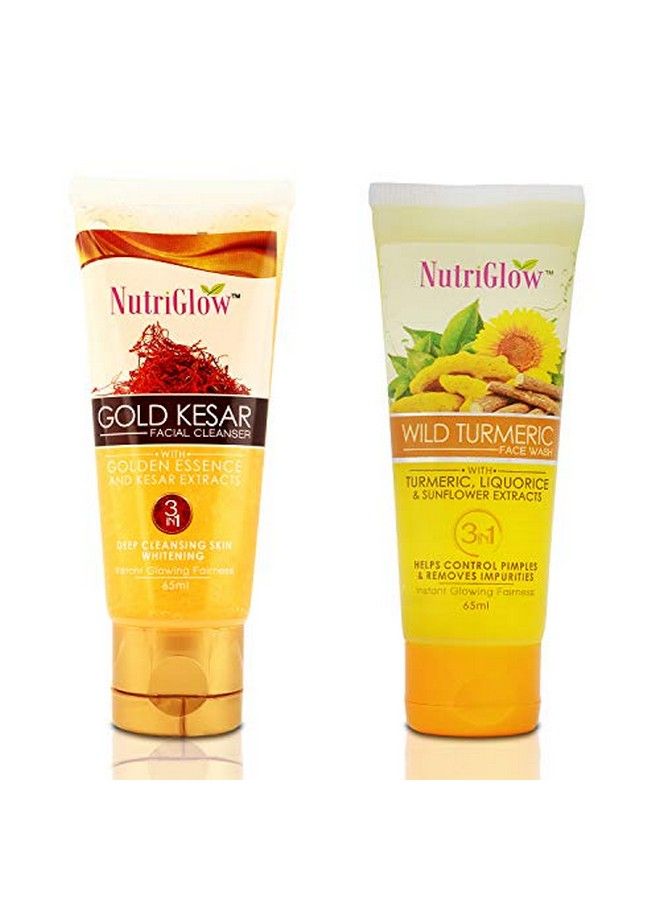 NUTRIGLOW Gold Kesar Face Wash And Wild Turmeric Face Wash For Cleansing & Pimple Free Remove Wrinkle & Glowing Skin 65Ml Each Pack Of 2 - Image 1