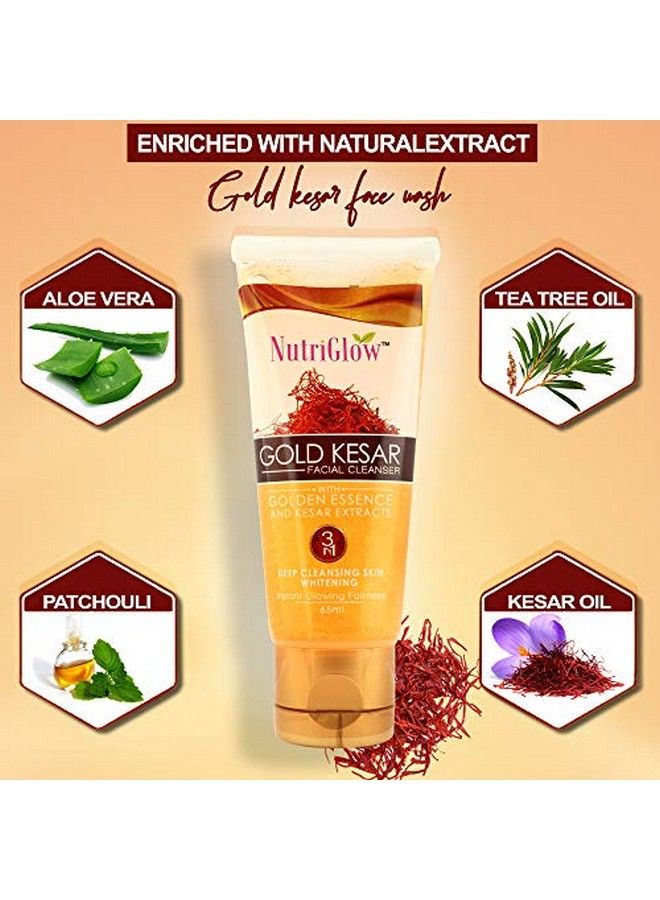 NUTRIGLOW Gold Kesar Face Wash And Wild Turmeric Face Wash For Cleansing & Pimple Free Remove Wrinkle & Glowing Skin 65Ml Each Pack Of 2 - Image 3