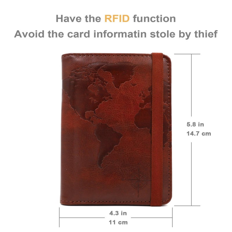 kandouren kandouren RFID Blocking Passport Holder Cover Case,travel luggage passport wallet made with Brown Map Crazy Horse PU Leather for Men & Women  - Image 4