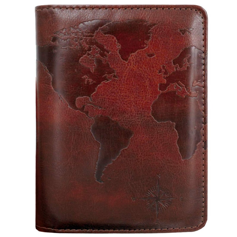kandouren kandouren RFID Blocking Passport Holder Cover Case,travel luggage passport wallet made with Brown Map Crazy Horse PU Leather for Men & Women  - Image 1