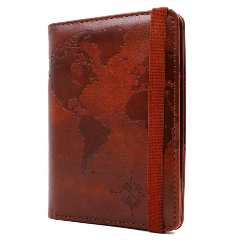 kandouren kandouren RFID Blocking Passport Holder Cover Case,travel luggage passport wallet made with Brown Map Crazy Horse PU Leather for Men & Women  - Image 3