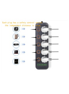 Power Strips Extension Cord 5 Outlets with Independent Switch Control，Universal Plug Adapter with 6 USB Ports Surge Protector Charging Socket with 3M Bold Extension Cord (Black)
