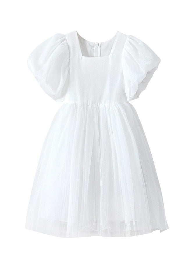 KARETT Summer Toddler Girl Dresses Tutu A Line Puffy Short Sleeve Casual Flower Girl Dress for Birthday Party White Size 3-4T - Image 1