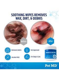 Pet MD Cat And Dog Ear Cleaner Wipes  Advanced Otic Veterinary Ear Cleaner Formula  Dog Ear Infection Treatment  100 Count  - Image 2