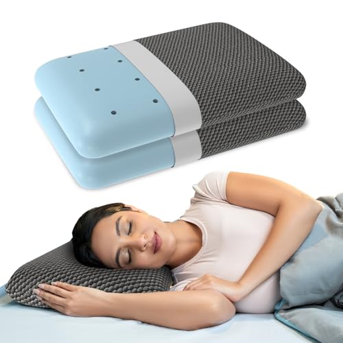 WELLGIVER Memory Foam Set of 2-Cool Gel Pillow for Neck & Shoulder Pain-Cervical Pillow for Sleeping-Orthopedic for Back, Side & Stomach Sleepers-Medium Firm-Standard-20 x 13 x 4 Inch - Image 1