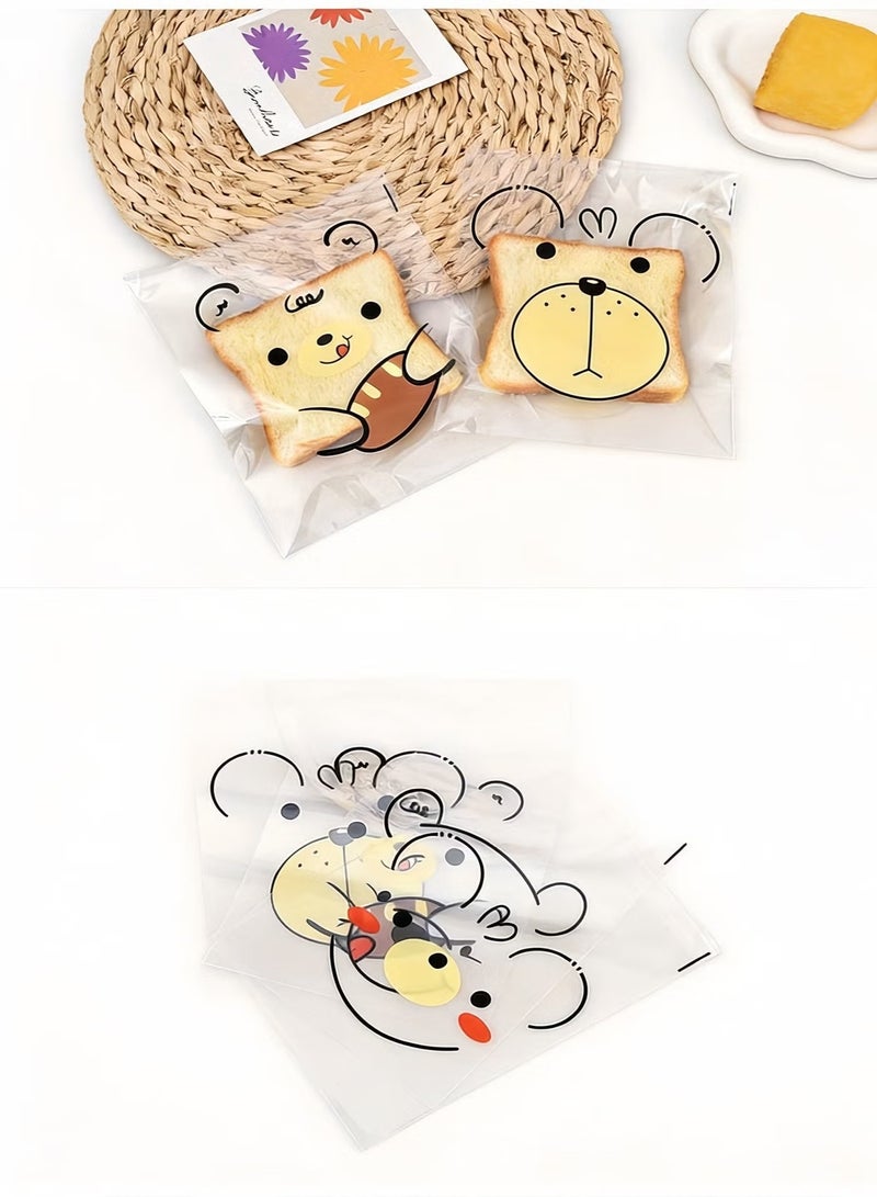 KOOKNA 100pcs Self Sealing Bags,Plastic Packaging Bags for Cookies and Candy,Cute Bear Transparent Cellophane for Home Bakers Party Birthday Wedding (15x21cm) - Image 4