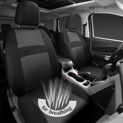 CAR PASS غطاء مقعد السيارة 3D من CAR PASS مجموعة كاملة، غطاء مقعد سيارة رمادي فحم مع إسفنجة مركبة بسمك 5 مم، متوافق مع الوسائد الهوائية يناسب جميع السيارات، الفانات، السيدان، الشاحنات، أغطية داخلية للسيارات (أسود رمادي) - Image 2