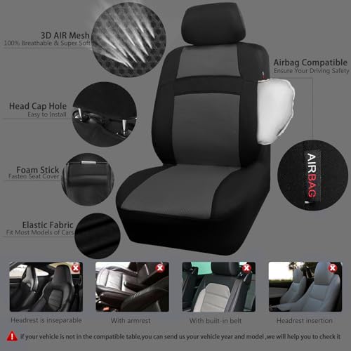 CAR PASS غطاء مقعد السيارة 3D من CAR PASS مجموعة كاملة، غطاء مقعد سيارة رمادي فحم مع إسفنجة مركبة بسمك 5 مم، متوافق مع الوسائد الهوائية يناسب جميع السيارات، الفانات، السيدان، الشاحنات، أغطية داخلية للسيارات (أسود رمادي) - Image 3