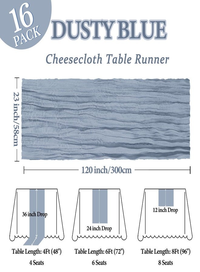 Heneger 16 Pack Dusty Blue Cheesecloth Table Runner 10Ft Spring Gauze Cheese Cloth Table Runner 120 Inch Boho Sheer Rustic Fabric for Holiday Party Decor Baby Shower Wedding Home Decoration - Image 2