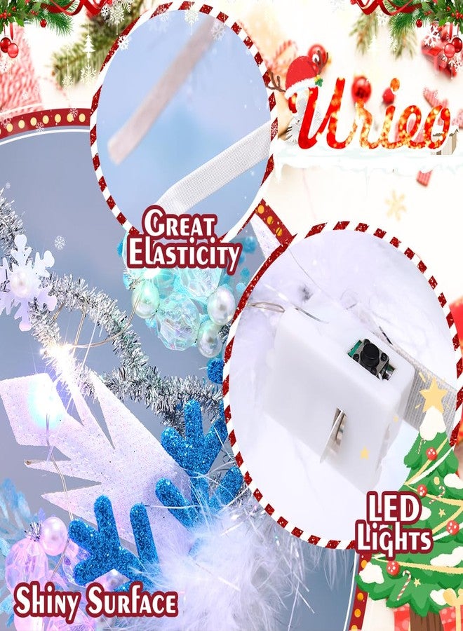 Urieo Light-Up Snowflake Crown Headband with LED Lights, White and Blue Christmas Holiday Headpiece with Feathers - Image 2