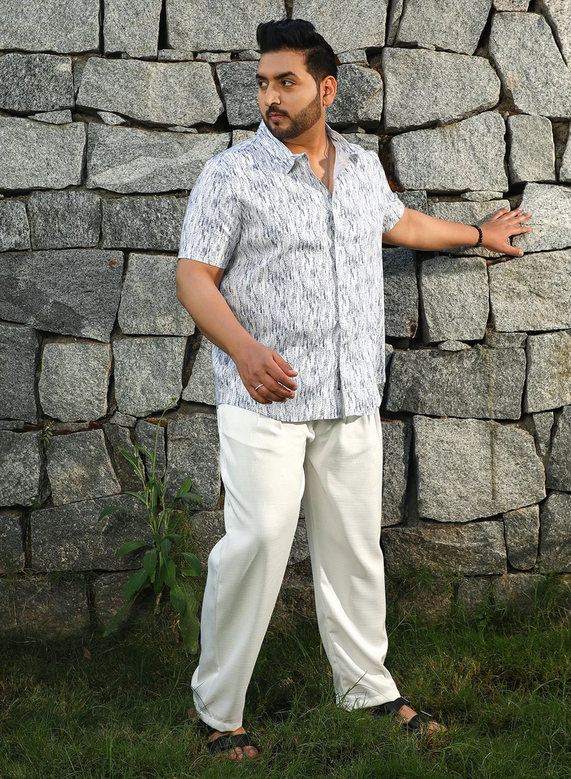 Instafab Plus Instafab Plus Men's Cream White & Navy Blue Contrast Grazed Shirt For Casual Wear | Spread Collar | Short Regular Sleeves | Button Closure | Plus Size Shirt Crafted With Comfort Fit For Everyday Wear