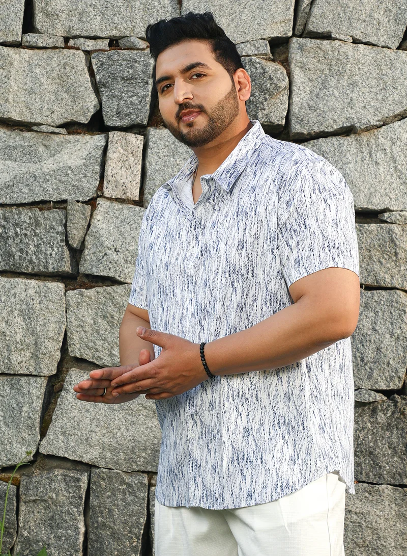 Instafab Plus Instafab Plus Men's Cream White & Navy Blue Contrast Grazed Shirt For Casual Wear | Spread Collar | Short Regular Sleeves | Button Closure | Plus Size Shirt Crafted With Comfort Fit For Everyday Wear