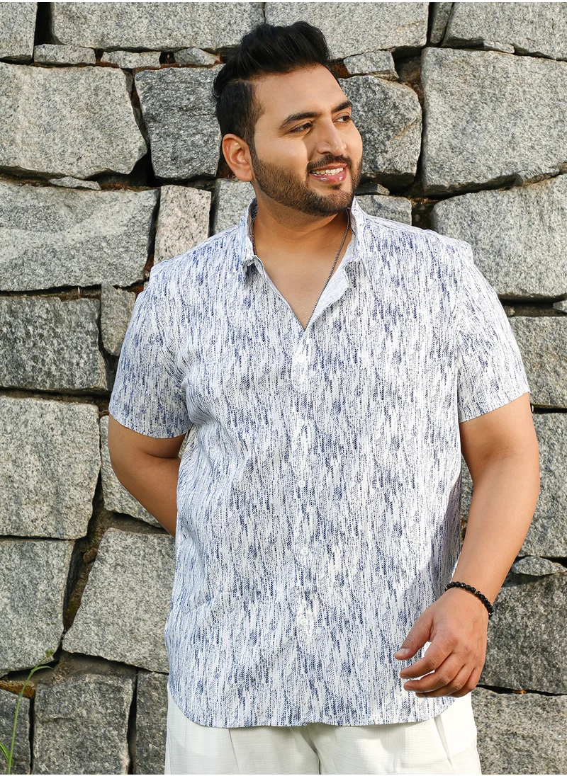 انستافاب بلس Instafab Plus Men's Cream White & Navy Blue Contrast Grazed Shirt For Casual Wear | Spread Collar | Short Regular Sleeves | Button Closure | Plus Size Shirt Crafted With Comfort Fit For Everyday Wear