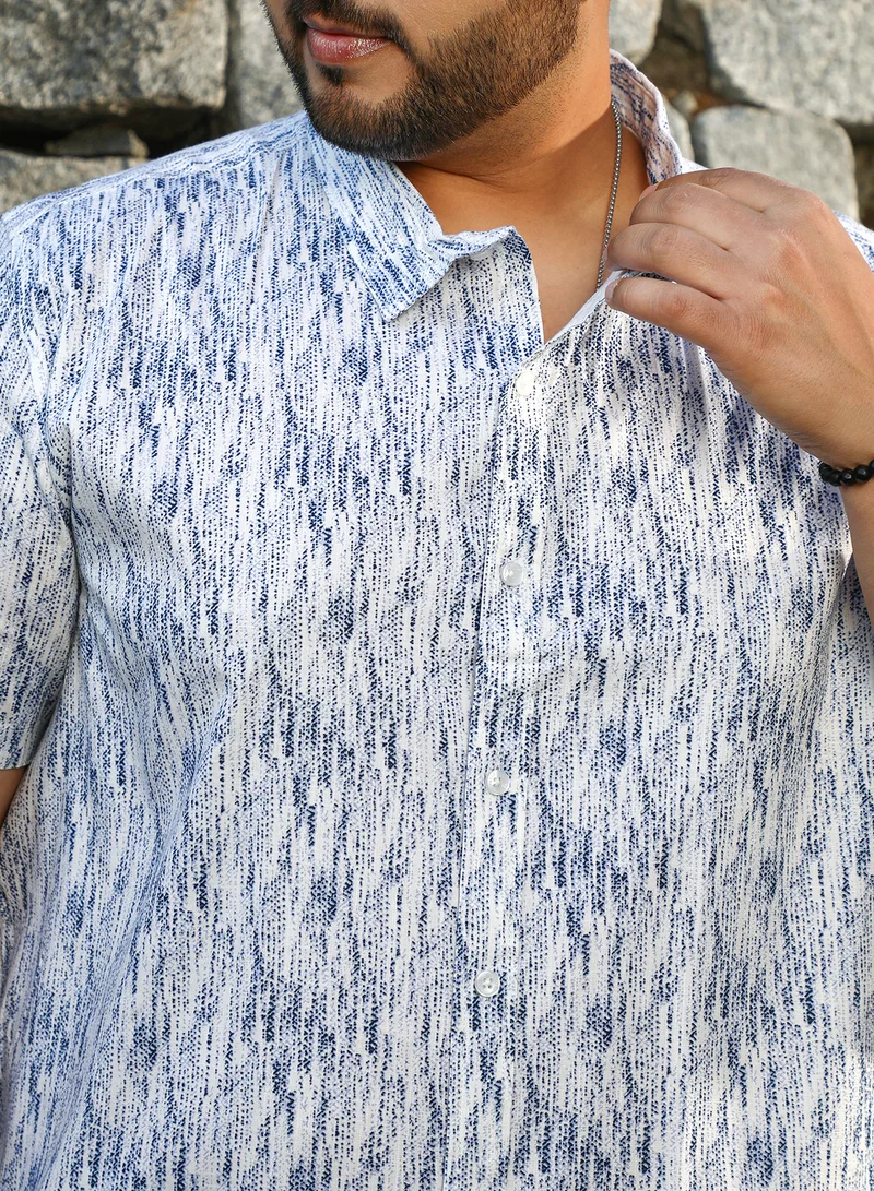 Instafab Plus Instafab Plus Men's Cream White & Navy Blue Contrast Grazed Shirt For Casual Wear | Spread Collar | Short Regular Sleeves | Button Closure | Plus Size Shirt Crafted With Comfort Fit For Everyday Wear