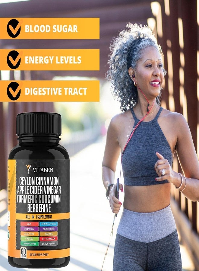 Vitabem Ceylon Cinnamon Capsules 3000mg Turmeric 3000mg Apple Cider Vinegar 3000 mg Ginseng 2000mg Aloe Vera 2000mg Berberine Supplement 1200mg + Banaba | Bitter Melon | Gymnema | Ginger Root - 60 Count - Image 3