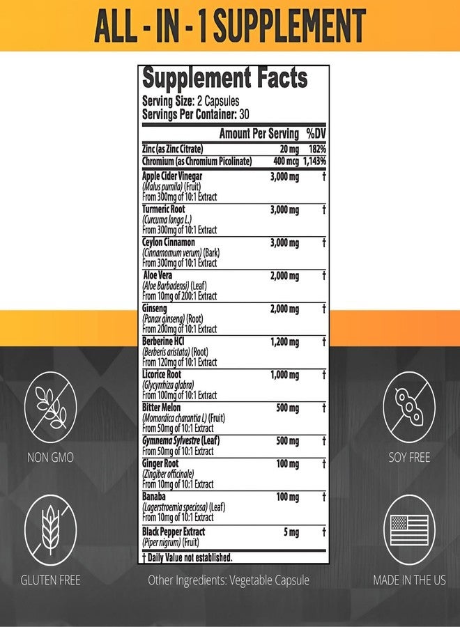 Vitabem Ceylon Cinnamon Capsules 3000mg Turmeric 3000mg Apple Cider Vinegar 3000 mg Ginseng 2000mg Aloe Vera 2000mg Berberine Supplement 1200mg + Banaba | Bitter Melon | Gymnema | Ginger Root - 60 Count - Image 2