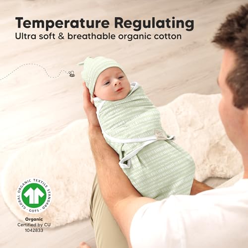 KeaBabies 3Pack Organic Swaddles for Newborns Girls Boys with Hats Soft Cotton Baby Sleep Sacks 03 Months Breathable Baby Hats and Swaddles 03 Months Newborn Essentials Must Haves Leafy - Image 3