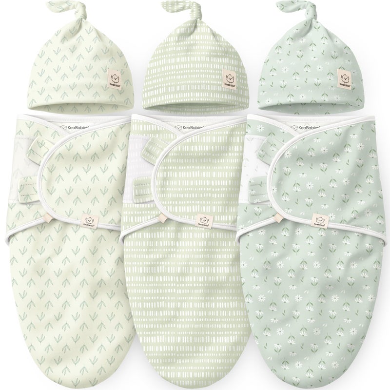 KeaBabies 3Pack Organic Swaddles for Newborns Girls Boys with Hats Soft Cotton Baby Sleep Sacks 03 Months Breathable Baby Hats and Swaddles 03 Months Newborn Essentials Must Haves Leafy - Image 2