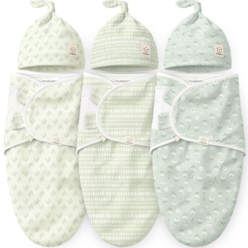 KeaBabies 3Pack Organic Swaddles for Newborns Girls Boys with Hats Soft Cotton Baby Sleep Sacks 03 Months Breathable Baby Hats and Swaddles 03 Months Newborn Essentials Must Haves Leafy - Image 1