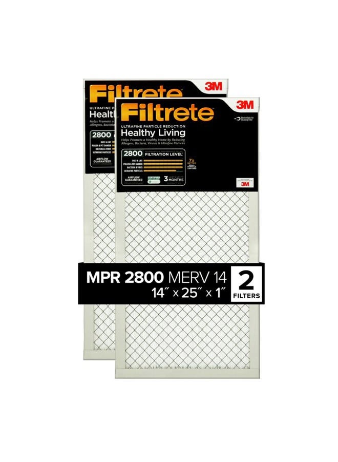 FILTRETE 14x25x1 Air Filter, MPR 2800, MERV 14, Healthy Living Ultrafine Particle Reduction 3-Month Pleated 1-Inch Air Filters, 2 Filters - Image 1