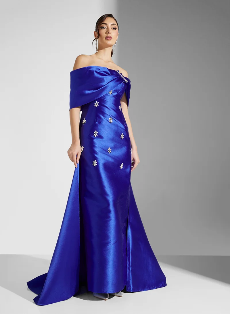 Akadia Fashion Off-Shoulder Satin Dress
