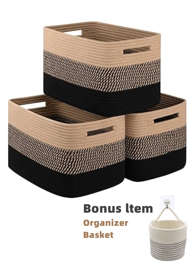 MIXDE Storage Basket 3 Pieces Set-Natural Cotton Rope Woven Basket, Storage Box for Organizing Toys, Books, Towels;Bathroom Organizer Bucket  - Image 1
