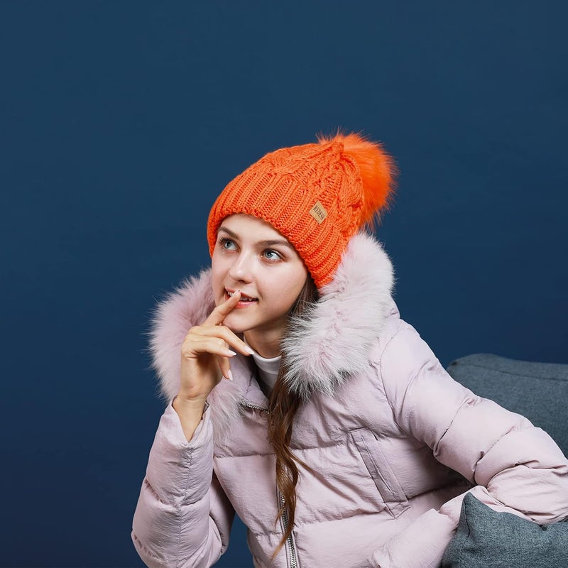 REDESS Women Winter Pompom Beanie Hat with Warm Fleece Lined, Thick Slouchy Snow Knit Skull Ski Cap - Image 3
