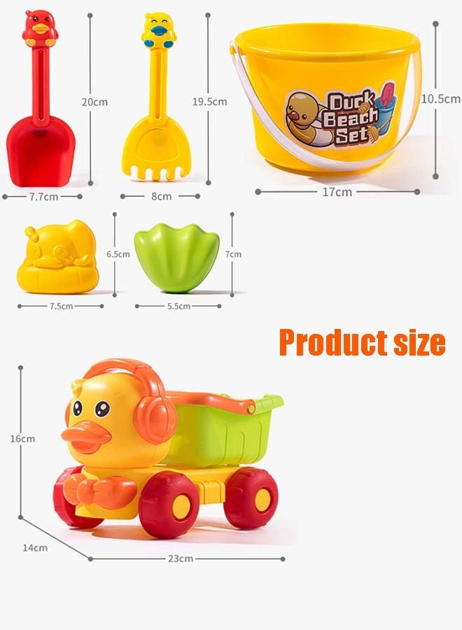 EzzySo 6 Piece duck  beach toys with mesh bag for outdoor play, Including Shovel, mold, bucket, duck cart, Beach sand games toy kit for kids, toddler, boys, girls - Image 2