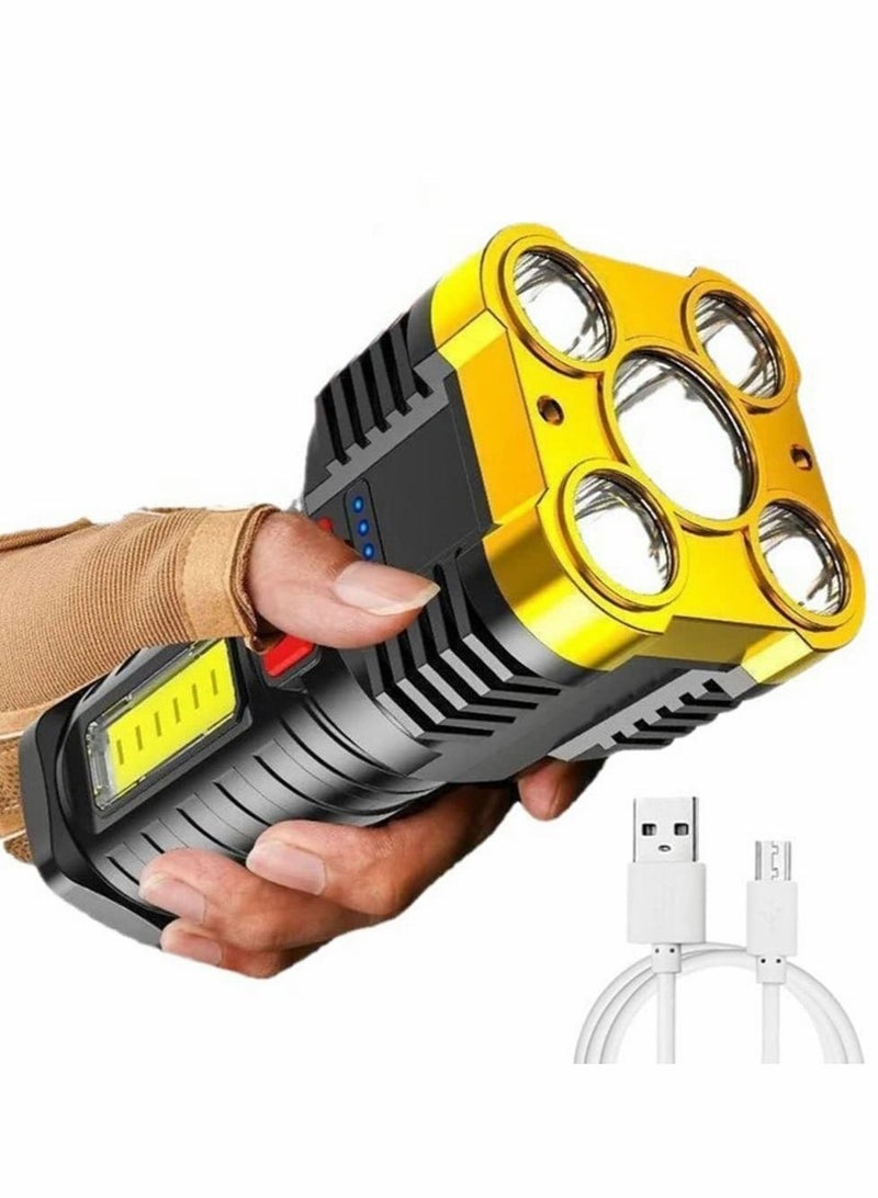 Torches Led Super Bright, Five-Nuclear Explosion LED Flashlight Strong Light Rechargeable, Led Spotlight Flashlight Portable Powerful Searchlight with 4 Lighting Modes - Image 1