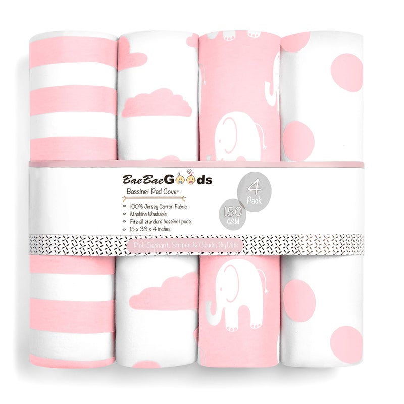 Bassinet Bed Sheets Premium Bassinet Fitted Sheet for Halo Mika Micky Maxi COSI Others 4 Pack 100 Jersey Knit Bassinet Bedding for Standard Size Oval or Halo Bassinet Pads for Girls