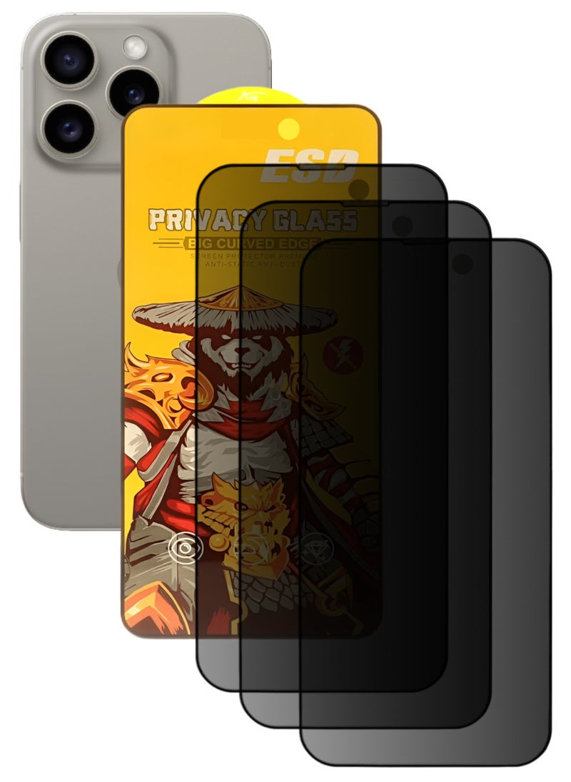 ESD 3 Pieces Tempered Dustproof Privacy Glass Screen Protector Compatible For iPhone 15 Pro Max - Image 1