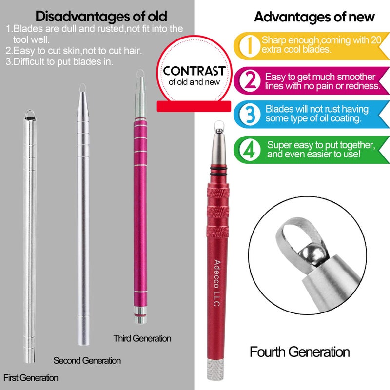 Adecco LLC AHIER Hair Razor Pen, Tattoo Trim Styling Face Eyebrow Shaping Device, Engraved With 20 Blades, DIY Styling Eyebrows Beards Tool - Image 3
