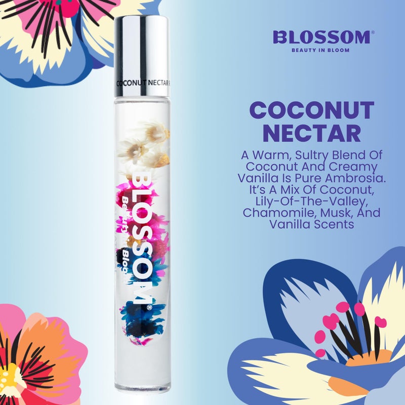 Blossom Roll on Perfume for Women Alcohol Free Rollerball Perfume Oil, Essential Oils, Infused with Real Flowers, Made in USA, 0.20oz (Coconut, Lily of the Valley, Chamomile, Vanilla), Coconut Nectar - Image 2